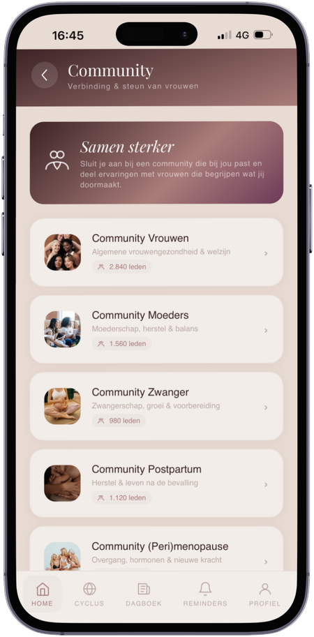 Community per levensfase in de Aloova-app
